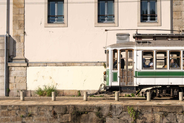 Electric tram passing by 